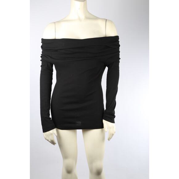 ROSETTA GETTY T-Shirt Black Cotton Off Shoulder Long Sleeve Stretch Size S - Picture 9 of 14